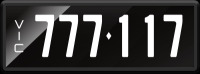 VIC Numerical Number Plate &lsquo;777.117&rsquo; finished in Prestige style with one standard and one slimline plate included. Sold with rights to display.