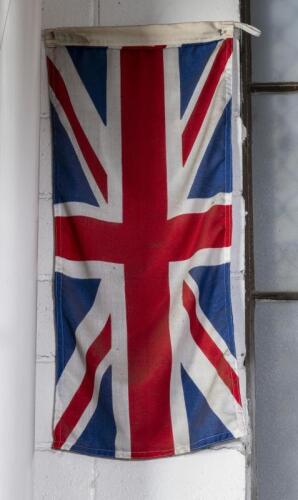 UNION JACK: A fabric Union Jack flag by Evan Evans approx 38cm high, 91cm wide