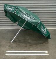 UMBRELLA: A large Shelta Umbrellas 'Tickford Distributors - Aston Martin' umbrella, measures approx 2.3 meters in diameter