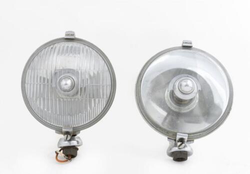 LUCAS: A pair of SLR576 Lucas fog/driving lights with clear lenses and chrome backing, lens 15cm in diameter