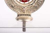 RACQ: An early Royal Automobile Club of Queensland 'Associate' pedestal mounted badge with enameled center, numbered to lower 'A 8946' manufactured by Wallace Bishop, 14cm high overall - 3