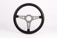 STEERING WHEEL: A Mota-Lita, three spoked leather bound steering wheel, 37cm diameter