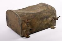 BRASS TANK: A brass tank, purpose unknown, no markings evident, 17cm high, 35cm wide, many dents&nbsp;
