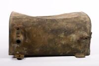 BRASS TANK: A brass tank, purpose unknown, no markings evident, 17cm high, 35cm wide, many dents&nbsp; - 2