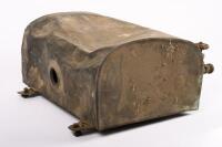 BRASS TANK: A brass tank, purpose unknown, no markings evident, 17cm high, 35cm wide, many dents&nbsp; - 4