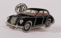 MG: Two badges relating to MG, a fine detailed octagon shaped grille badge 'GOLDEN ANNIVERSARY 1953-2003' showing and MG TF & Magnette models, 7cm high, 8.5cm wide and a MG Magnette lapel pin - 2