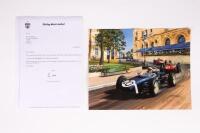 MOSS: A Michael Turner print from 1995 of Stirling Moss racing a Lotus Climax at the 1961 Monaco Grand Prix, Monte Carlo. Stirling Moss signature - 5