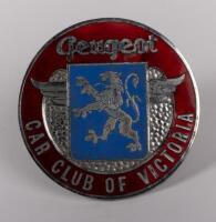 PEUGEOT: A Peugeot VIC&nbsp;Car Club grille enamel badge, 7.5cm in diameter