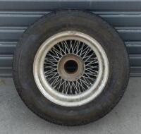 WIRE WHEELS: A set of&nbsp; four, 15 Inch Dunlop wire wheels with tyres, 72 spoke wheel, tyre rating 185/80R15, came off a Jaguar E-Type but thought to also suit a Jaguar Mk2, all tyres matching - 4