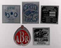 COOPER: A re-issue Cooper Cars body plate, together 4 other metal event plaques