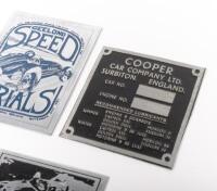 COOPER: A re-issue Cooper Cars body plate, together 4 other metal event plaques - 4
