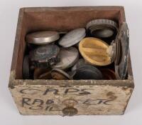CAPS: A box of assorted, mostly early, fuel caps and radiator caps