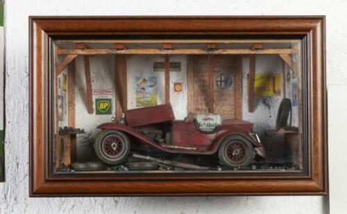 ALFA ROMEO: A Pre War Alfa Romeo garage diorama by Classic Car Art Ltd, with COA at rear, 23cm high, 38cm wide