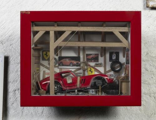 FERRARI: A 1962 Ferrari 250 GTO garage diorama by Classic Car Art, with COA at rear, approx 1:18 scale, 22cm high, 28cm wide