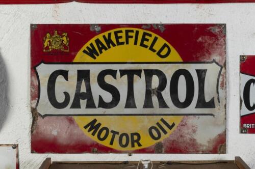 CASTROL: An early English 'Castrol Wakefield Motor Oil' enamel sign with Royal Crest to top left corner, 51cm high, 76cm wide