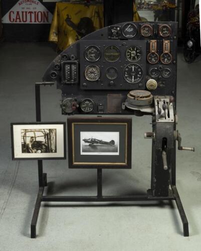 AVRO ANSON: A superb Avro Anson&nbsp;WWII era original instrument panel&nbsp;with gauges and controls fixed to a standing frame, comes with three framed and glazed photographs (one with information notes), 1.5m high, 80cm wide
