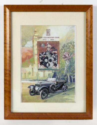 ROLLS ROYCE: Two framed posters relating to Rolls Royce celebrations including 'Alpine Celebration Tour 1913-2003' & 'Rolls Royce Centennial Celebration RROC 53rd Annual Meet' largest 64cm high, 49cm wide.