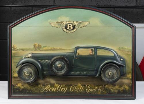 BENTLEY: A painted Bentley 6.5 Litre&nbsp;Speed Six wall piece on wooden base, 61cm high, 81cm wide