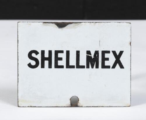 SHELLMEX: A nice small enamel 'Shellmex' pump indentification plaque 7.5cm high, 10.5cm wide