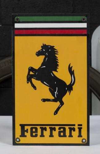 FERRARI: Two modern Ferrari signs, an enamelled sign featuring the 'Prancing&nbsp;Horse' and a&nbsp;thin plastic 'Ferrari Parking Only' sign