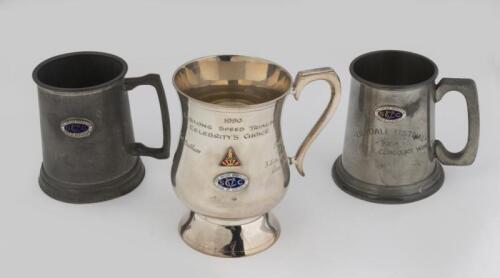 TROPHIES: A group of three cup style trophies awarded by the 'Vintage Sports Car Club of Australia'
