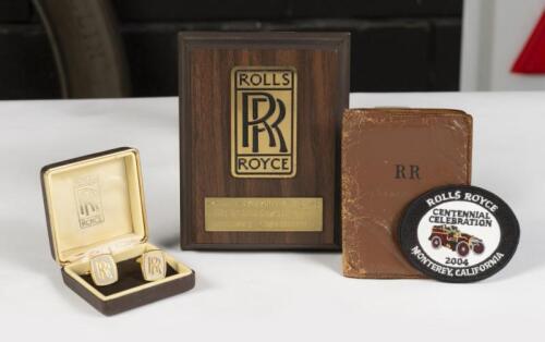 ROLLS-ROYCE: A group of four Rolls-Royce related items including a tablet style award presented to David Jones by the Sir Henry Royce Foundation