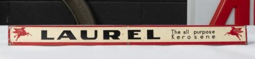 LAUREL KEROSENE: An excellent original screenprinted tin 'Laurel - The All Purpose Kerosene' shop display strip sign, 5cm high, 60.5cm wide