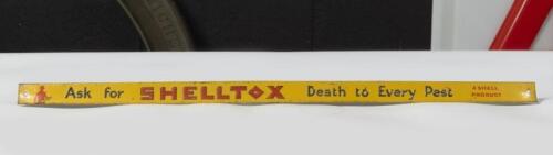 SHELLTOX: An original tin embossed shop display strip sign 'Ask for Shelltox - Death to Every Pest' 2cm high, 49.5cm wide