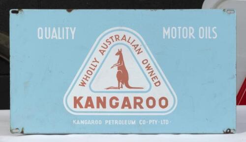 KANGAROO: A very scarce original early 1960s enamel 'Kangaroo' ten bottle oil rack sign, 27cm high, 48.5cm wide