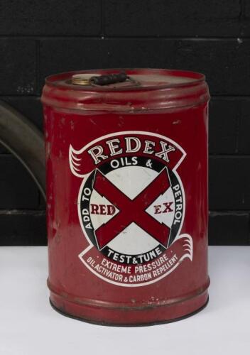REDEX: A five imperial gallon 'Redex' oil & fuel additive drum, stamped to base 'Rheem Aust 26-58'