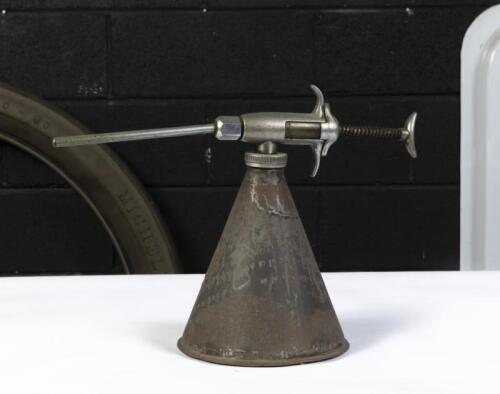 REDEX: A oil Redex dispenser with embossed 'Redex' logos stamped to sides, nozzle stamped with 'Made in England 4.57' approx 20cm high