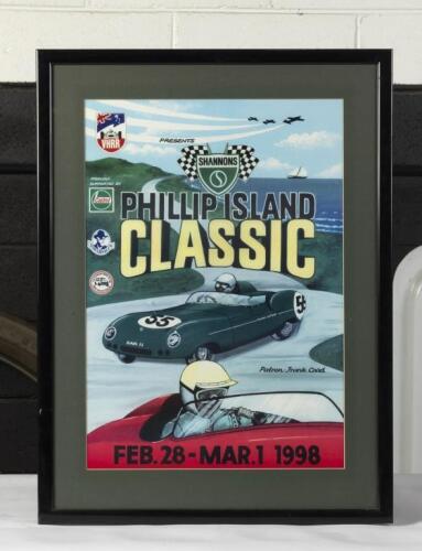 PHILLIP ISLAND: A framed and glazed Shannons Philip Island Classic 'Feb.28-Mar.1 1998' event poster with artwork by Patron Frank Coad, 72cm high, 53.5cm wide