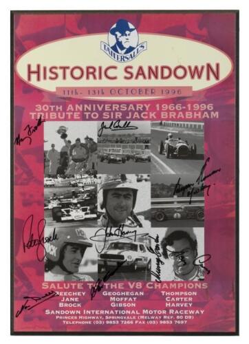 POSTER: A block mounted promotional poster for the Historic Sandown event of October 1996 with signatures from nine drivers