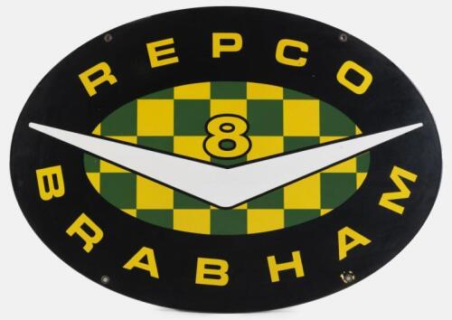 REPCO BRABHAM: A circa 1990s oval 'Repco Brabham V8' enamel sign, 48cm high, 68cm wide