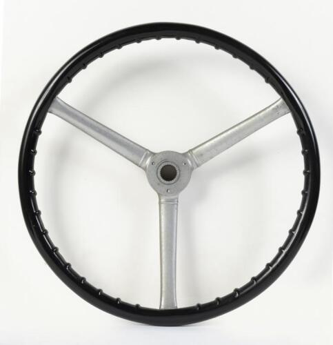 STEERING WHEEL: An early three spoked&nbsp;aluminium steering wheel, not branded, 42cm in diameter