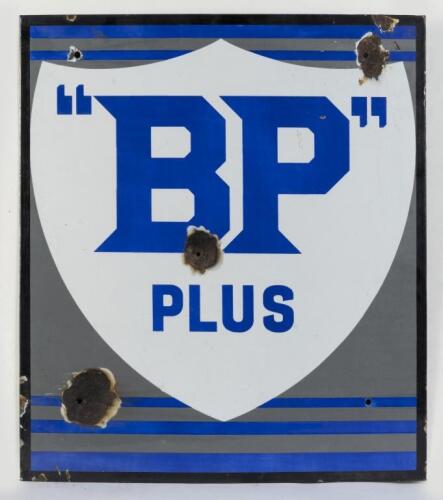 BP PLUS: A UK 1950s&nbsp;'BP PLUS' enamel sign, 60cm high, 53cm wide