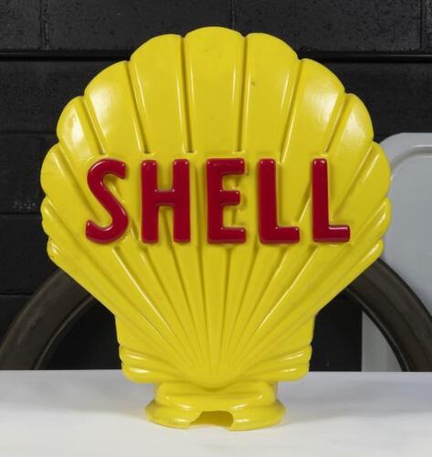 SHELL: A reproduction 'Clamshell'&nbsp;plastic petrol pump globe, approx 47cm high, 42cm wide