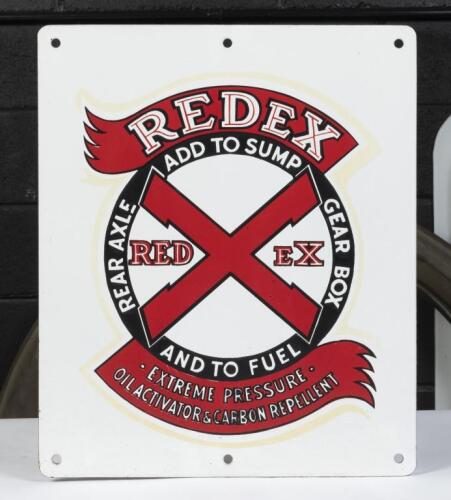 REDEX: A reproduction enamel&nbsp;'Redex' lubrication&nbsp;sign, 47cm high, 40cm wide.