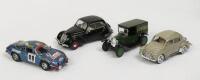 MODELS: A group of four 1:43 scale models of French marques comprising&nbsp;a1923 Citreon 5CV a Peugeot 202 an Alpine Renault A110 and a Renault 4CV