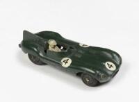 JAGUAR D TYPE: A nice early approx 1:43 scale D-Type Jaguar 3.4 Litre Sports racing car #4 by The Crescent Toy Co.
