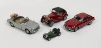 MG: Four MG models comprising&nbsp;three 1:43 scale models, an Autoart MGB GT, an MGB roadster by Hongwell, an MG TC by Vitesse and one other smaller model.