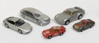 PORSCHE: A mixed group&nbsp;of five small scale Porsche models comprising an&nbsp;MC Toys 1:36 scale Porsche 959 a&nbsp;Minichamps 1:43 scale 2001 911&nbsp;two 1:64 scale Matchbox models and a solid Porsche Panamera desk piece/model