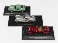 MODEL CARS: A group of three 1:43 scale models&nbsp;comprising&nbsp;a Melkus RS 1000, a Lagonda Rapide and&nbsp; a Talbot Lago T150 SS, all three models are mounted to bases.