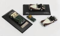 MORGAN: Three 1:43 scale Morgan 4/4 models and one approximate 1:87 scale Morgan Plus 8