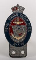 R.M.Y.C: A Royal Motor Yacht Club of NSW car grille badge, 12.5cm high, 6.5cm wide