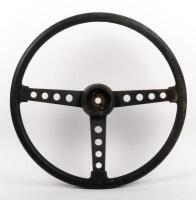 STEERING WHEEL: A large three spoke leather bound steering wheel, approx 53cm in diameter