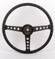 STEERING WHEEL: A large three spoke leather bound steering wheel, approx 53cm in diameter - 4