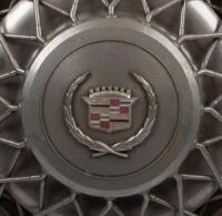 CADILLAC: A circa 1970s or 1980s Cadillac wire wheel steel hub cap, 42cm diameter overall - 3