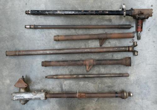 DARRACQ: Two steering boxes, one labelled by the late vendor in black marker 'Darracq probably 1926-1928' together with other shafts