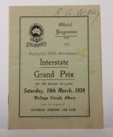 INTERSTATE GRAND PRIX: An official program from the March 19, 1938 Interstate Grand Prix event held at Wirlinga Circuit, Albury, NSW,